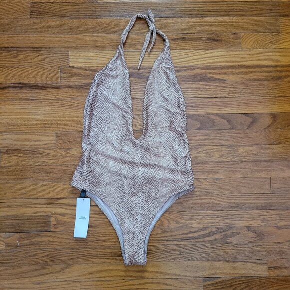 NWT URBAN OUTFITTERS | Out From Under Plunge Snakeskin Swimsuit | Sz. M - Picture 1 of 7